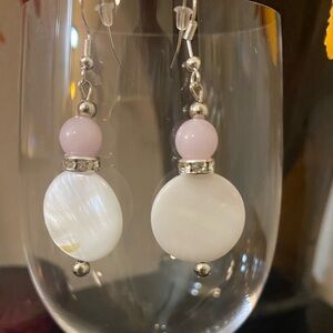 New! Elegant Pink Opal and Mother of Pearl Dangle Earrings